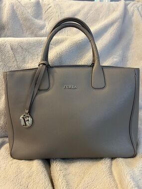 Furla Gray Leather Double-Handle Satchel